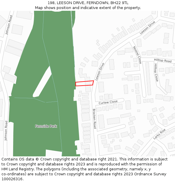 198, LEESON DRIVE, FERNDOWN, BH22 9TL: Location map and indicative extent of plot