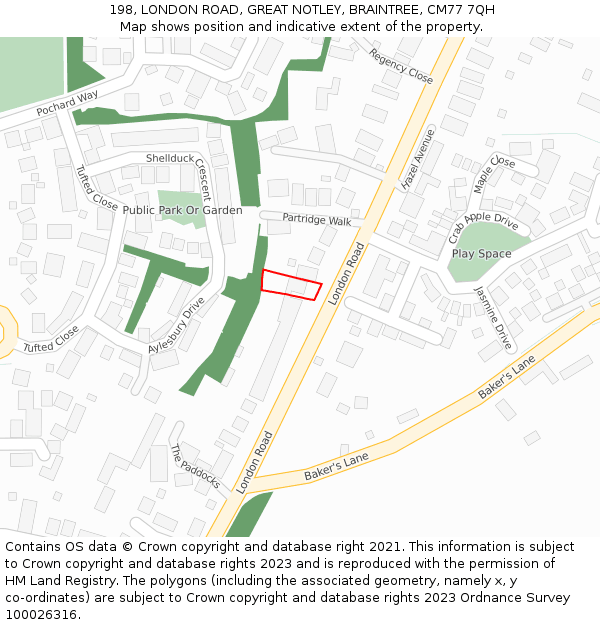 198, LONDON ROAD, GREAT NOTLEY, BRAINTREE, CM77 7QH: Location map and indicative extent of plot