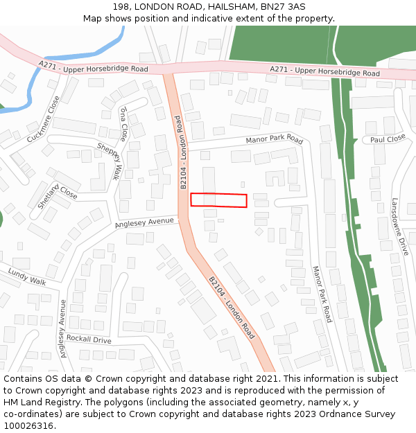 198, LONDON ROAD, HAILSHAM, BN27 3AS: Location map and indicative extent of plot