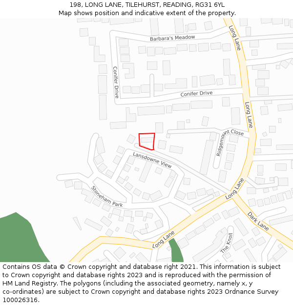 198, LONG LANE, TILEHURST, READING, RG31 6YL: Location map and indicative extent of plot