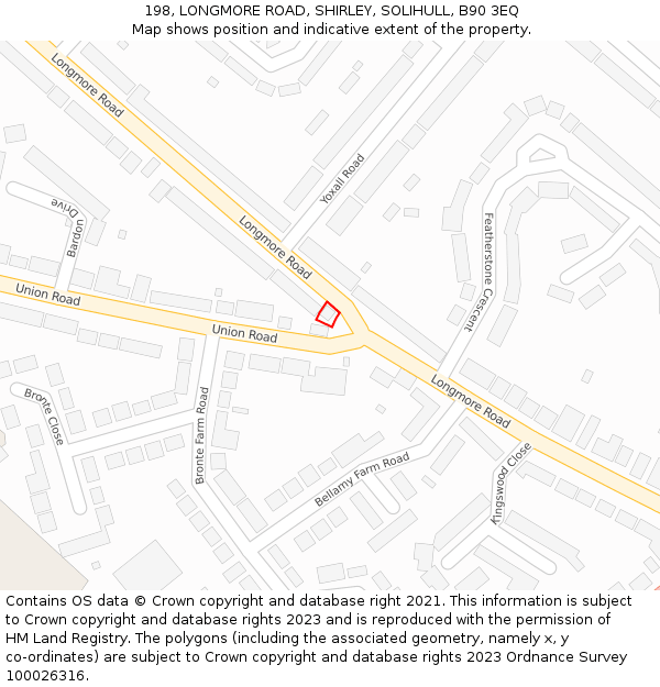 198, LONGMORE ROAD, SHIRLEY, SOLIHULL, B90 3EQ: Location map and indicative extent of plot