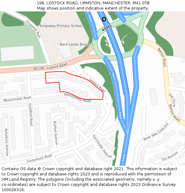 198, LOSTOCK ROAD, URMSTON, MANCHESTER, M41 0TB: Location map and indicative extent of plot