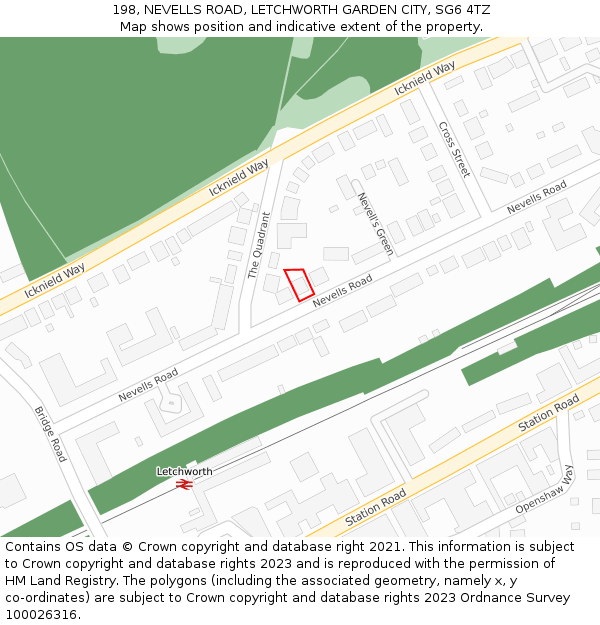 198, NEVELLS ROAD, LETCHWORTH GARDEN CITY, SG6 4TZ: Location map and indicative extent of plot