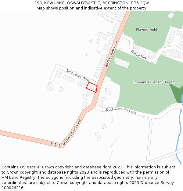 198, NEW LANE, OSWALDTWISTLE, ACCRINGTON, BB5 3QW: Location map and indicative extent of plot