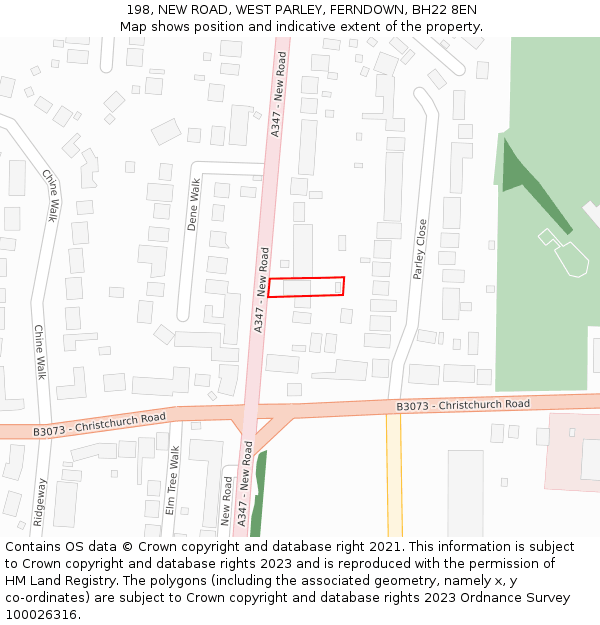 198, NEW ROAD, WEST PARLEY, FERNDOWN, BH22 8EN: Location map and indicative extent of plot