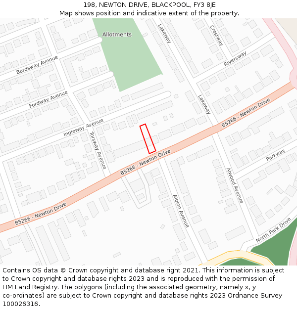 198, NEWTON DRIVE, BLACKPOOL, FY3 8JE: Location map and indicative extent of plot