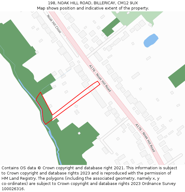 198, NOAK HILL ROAD, BILLERICAY, CM12 9UX: Location map and indicative extent of plot