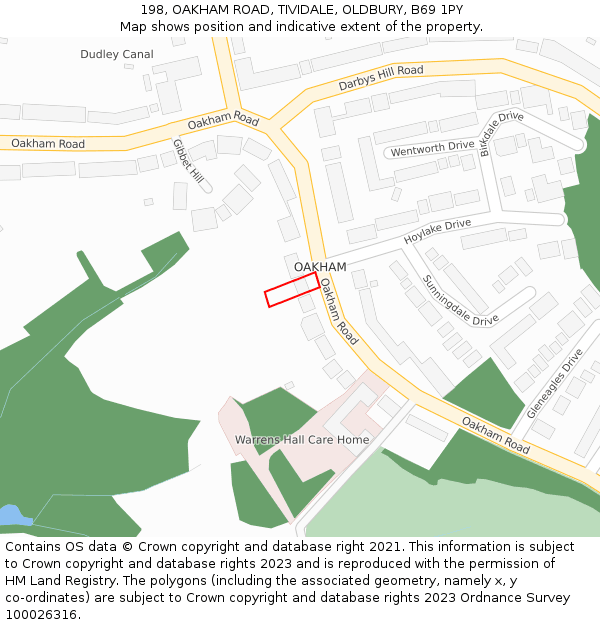 198, OAKHAM ROAD, TIVIDALE, OLDBURY, B69 1PY: Location map and indicative extent of plot