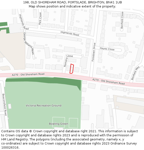 198, OLD SHOREHAM ROAD, PORTSLADE, BRIGHTON, BN41 1UB: Location map and indicative extent of plot