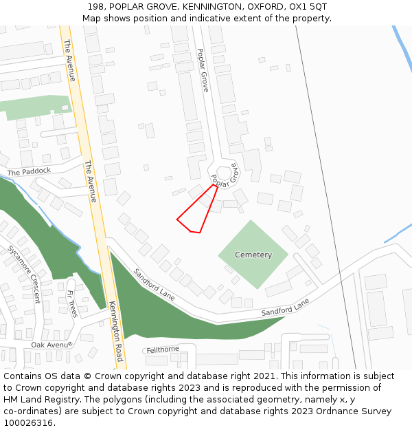 198, POPLAR GROVE, KENNINGTON, OXFORD, OX1 5QT: Location map and indicative extent of plot