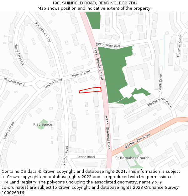 198, SHINFIELD ROAD, READING, RG2 7DU: Location map and indicative extent of plot