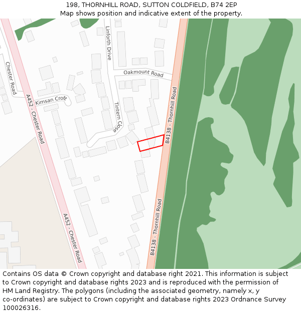 198, THORNHILL ROAD, SUTTON COLDFIELD, B74 2EP: Location map and indicative extent of plot