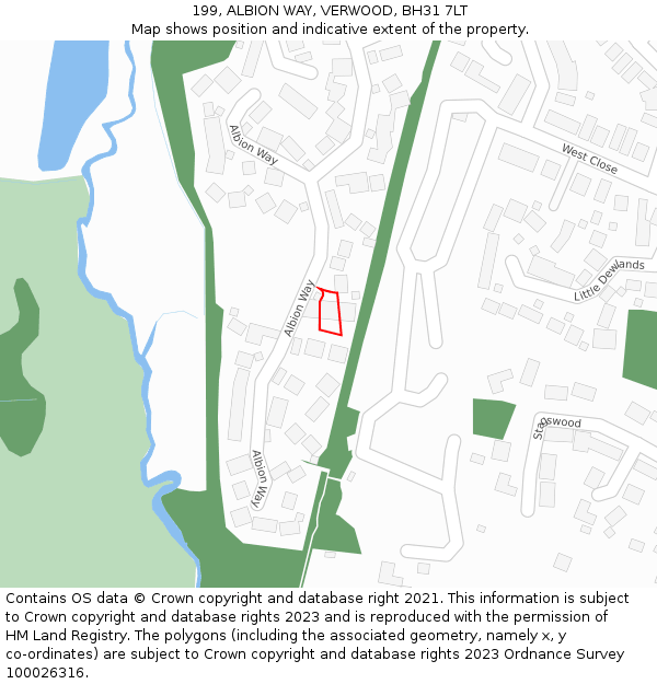 199, ALBION WAY, VERWOOD, BH31 7LT: Location map and indicative extent of plot