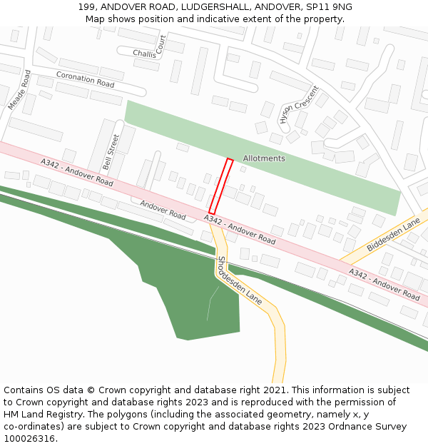 199, ANDOVER ROAD, LUDGERSHALL, ANDOVER, SP11 9NG: Location map and indicative extent of plot