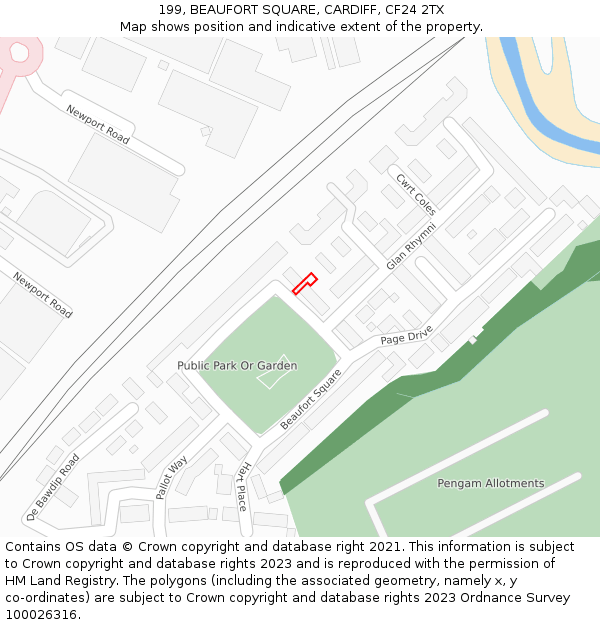 199, BEAUFORT SQUARE, CARDIFF, CF24 2TX: Location map and indicative extent of plot