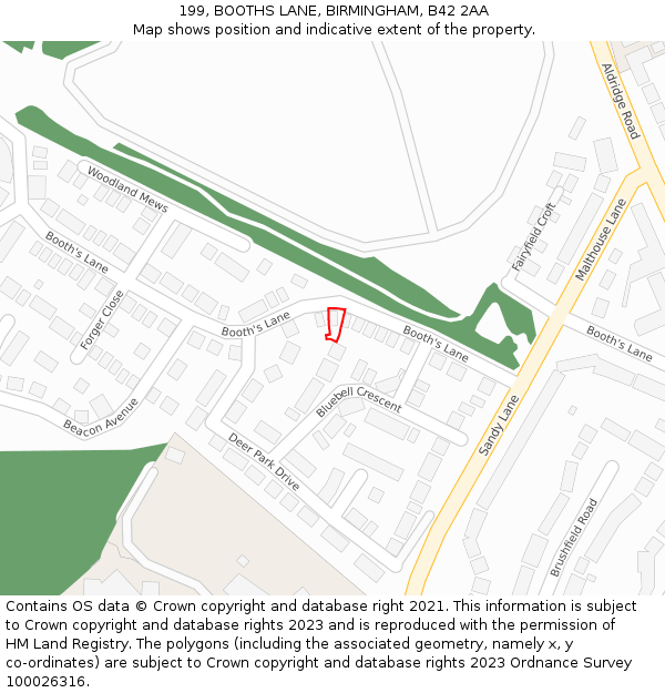 199, BOOTHS LANE, BIRMINGHAM, B42 2AA: Location map and indicative extent of plot