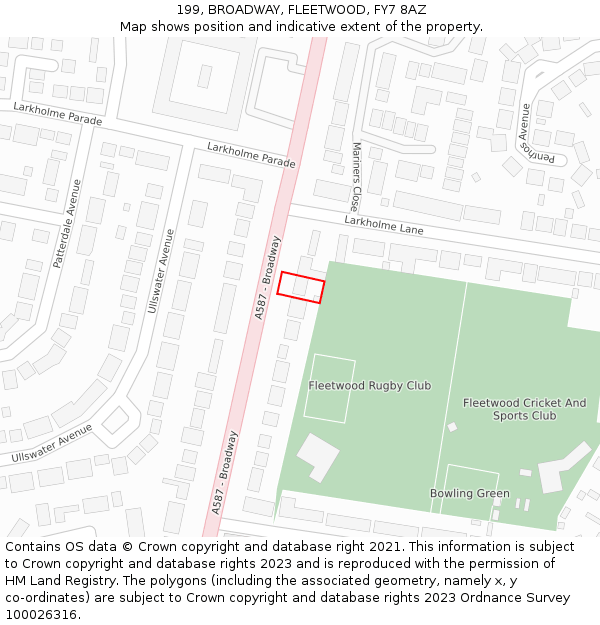 199, BROADWAY, FLEETWOOD, FY7 8AZ: Location map and indicative extent of plot