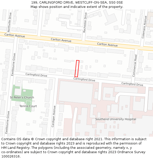 199, CARLINGFORD DRIVE, WESTCLIFF-ON-SEA, SS0 0SE: Location map and indicative extent of plot