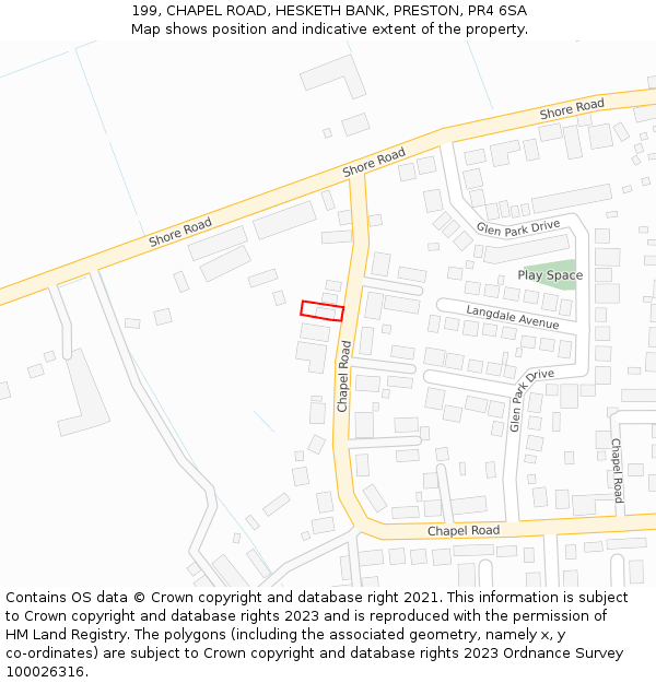 199, CHAPEL ROAD, HESKETH BANK, PRESTON, PR4 6SA: Location map and indicative extent of plot