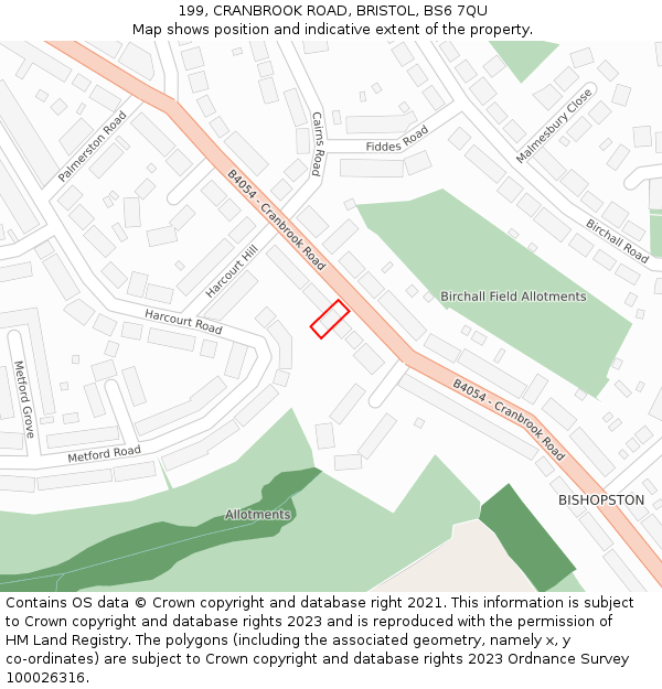 199, CRANBROOK ROAD, BRISTOL, BS6 7QU: Location map and indicative extent of plot