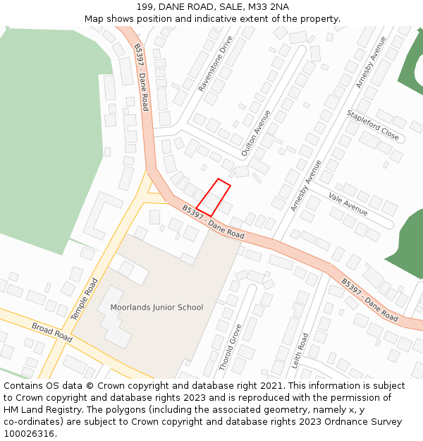 199, DANE ROAD, SALE, M33 2NA: Location map and indicative extent of plot