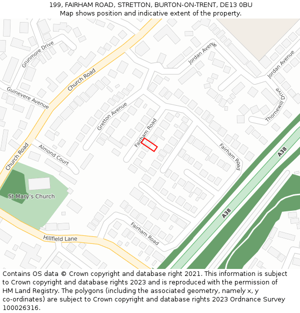 199, FAIRHAM ROAD, STRETTON, BURTON-ON-TRENT, DE13 0BU: Location map and indicative extent of plot