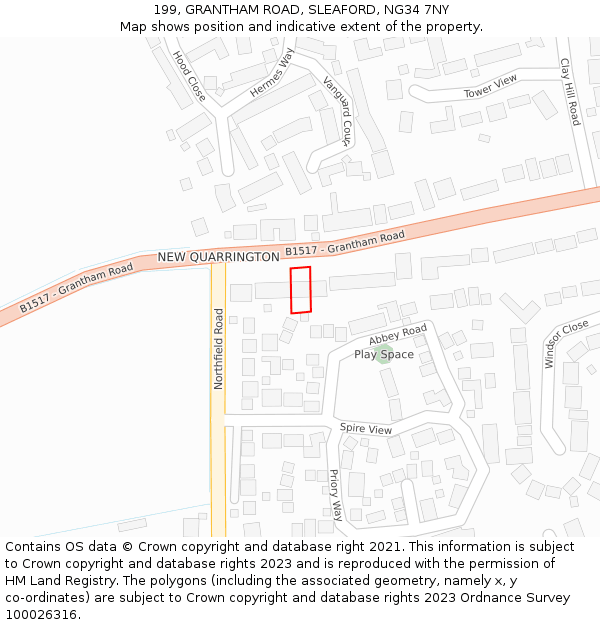 199, GRANTHAM ROAD, SLEAFORD, NG34 7NY: Location map and indicative extent of plot