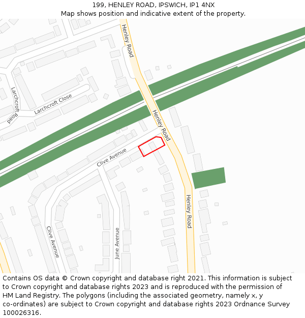 199, HENLEY ROAD, IPSWICH, IP1 4NX: Location map and indicative extent of plot