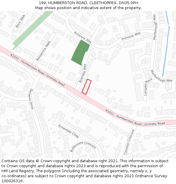 199, HUMBERSTON ROAD, CLEETHORPES, DN35 0PH: Location map and indicative extent of plot