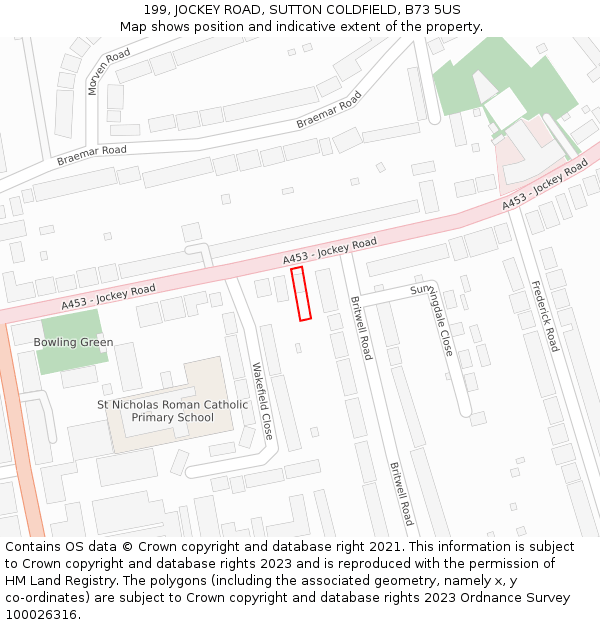 199, JOCKEY ROAD, SUTTON COLDFIELD, B73 5US: Location map and indicative extent of plot