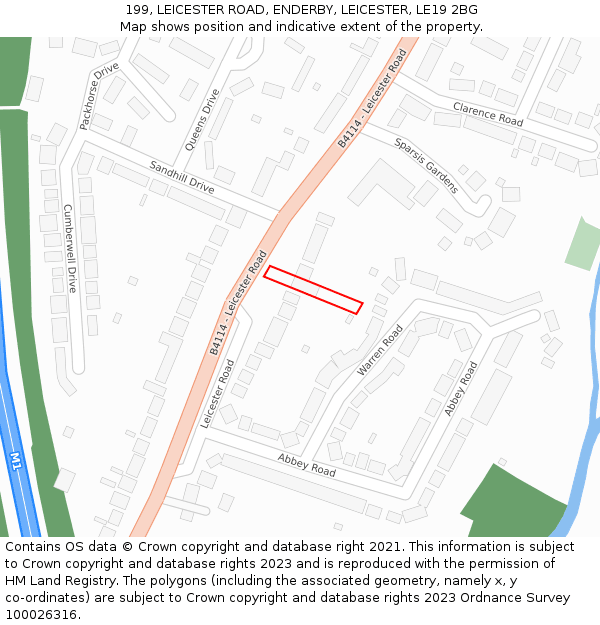 199, LEICESTER ROAD, ENDERBY, LEICESTER, LE19 2BG: Location map and indicative extent of plot