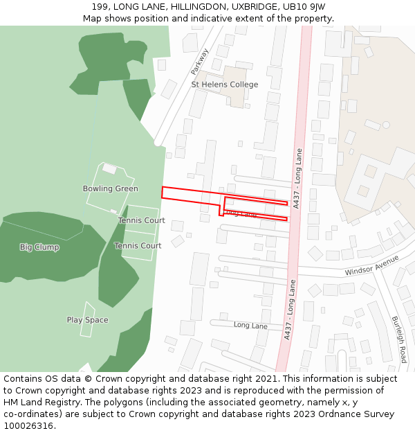 199, LONG LANE, HILLINGDON, UXBRIDGE, UB10 9JW: Location map and indicative extent of plot