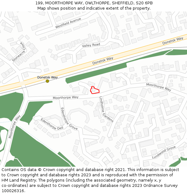 199, MOORTHORPE WAY, OWLTHORPE, SHEFFIELD, S20 6PB: Location map and indicative extent of plot