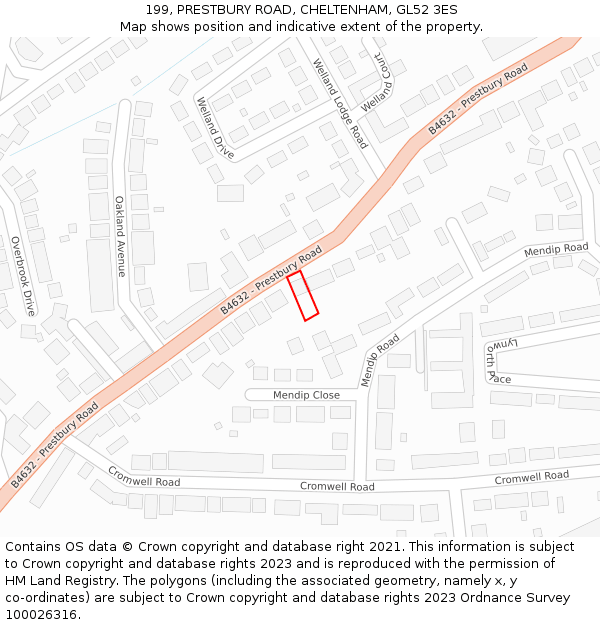 199, PRESTBURY ROAD, CHELTENHAM, GL52 3ES: Location map and indicative extent of plot