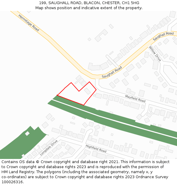 199, SAUGHALL ROAD, BLACON, CHESTER, CH1 5HG: Location map and indicative extent of plot