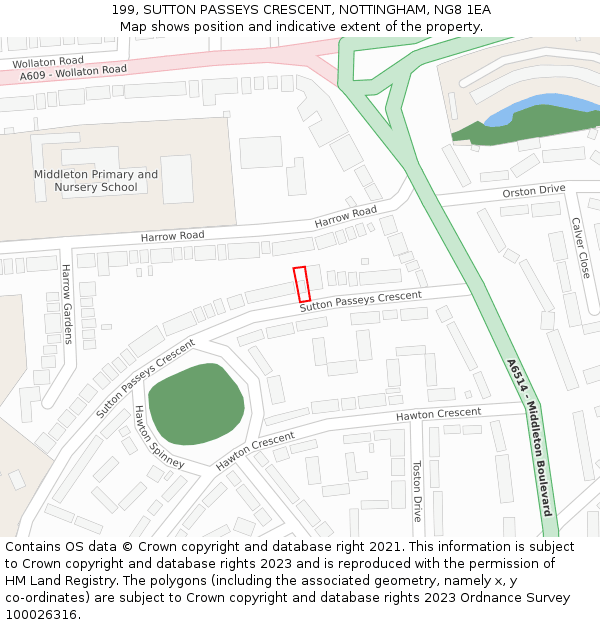 199, SUTTON PASSEYS CRESCENT, NOTTINGHAM, NG8 1EA: Location map and indicative extent of plot