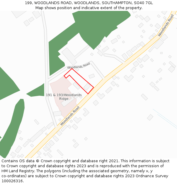 199, WOODLANDS ROAD, WOODLANDS, SOUTHAMPTON, SO40 7GL: Location map and indicative extent of plot