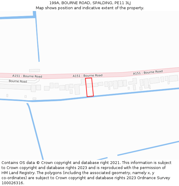 199A, BOURNE ROAD, SPALDING, PE11 3LJ: Location map and indicative extent of plot