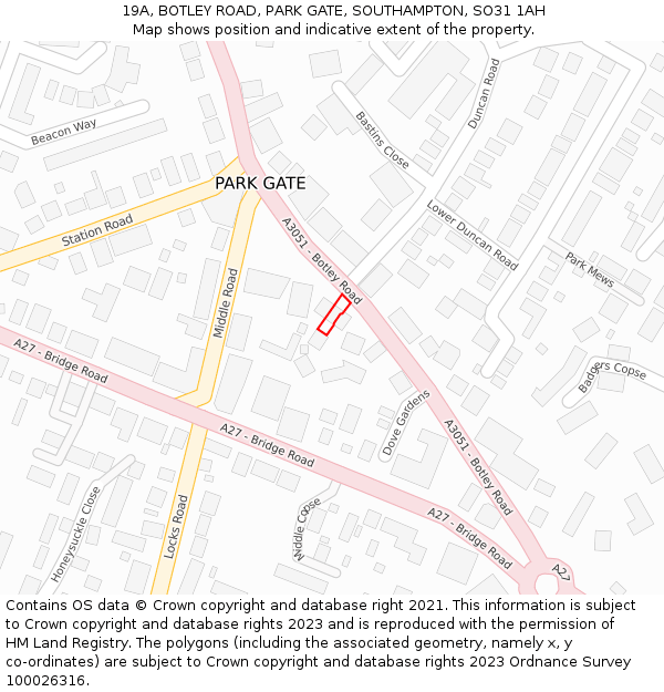 19A, BOTLEY ROAD, PARK GATE, SOUTHAMPTON, SO31 1AH: Location map and indicative extent of plot