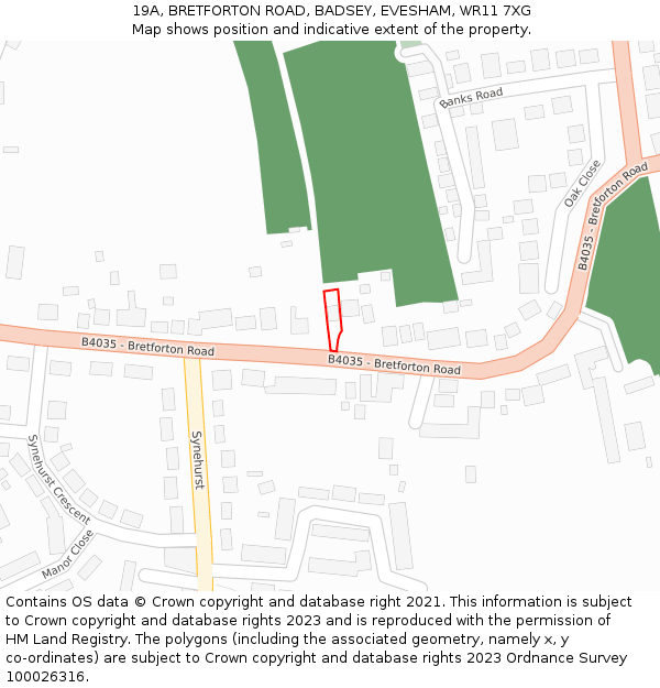 19A, BRETFORTON ROAD, BADSEY, EVESHAM, WR11 7XG: Location map and indicative extent of plot