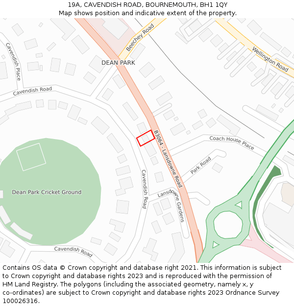 19A, CAVENDISH ROAD, BOURNEMOUTH, BH1 1QY: Location map and indicative extent of plot