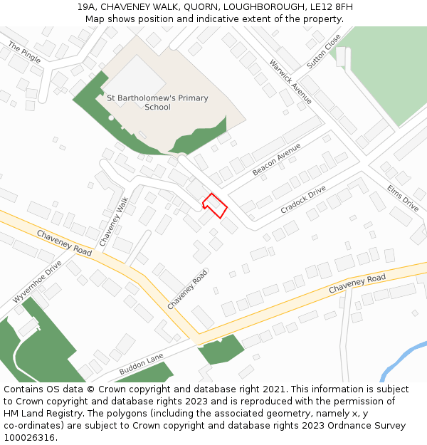 19A, CHAVENEY WALK, QUORN, LOUGHBOROUGH, LE12 8FH: Location map and indicative extent of plot