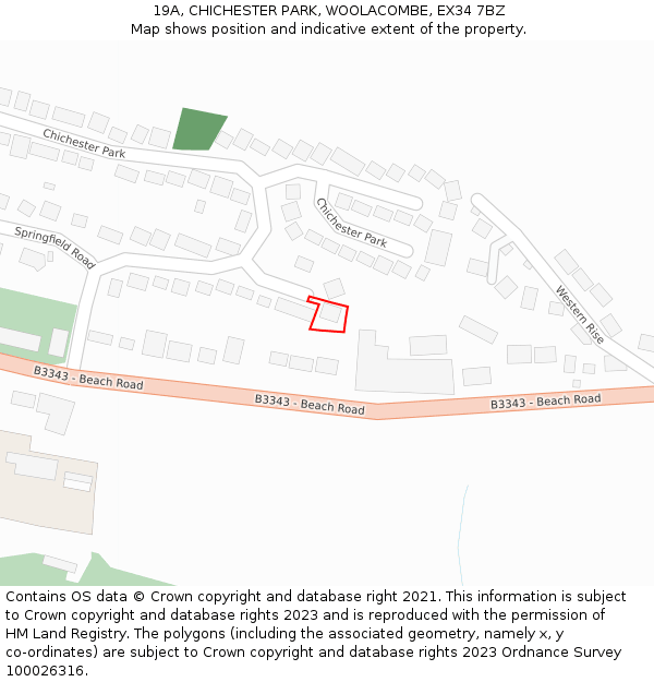 19A, CHICHESTER PARK, WOOLACOMBE, EX34 7BZ: Location map and indicative extent of plot