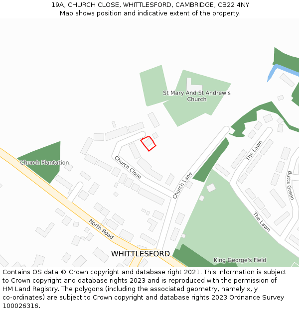 19A, CHURCH CLOSE, WHITTLESFORD, CAMBRIDGE, CB22 4NY: Location map and indicative extent of plot