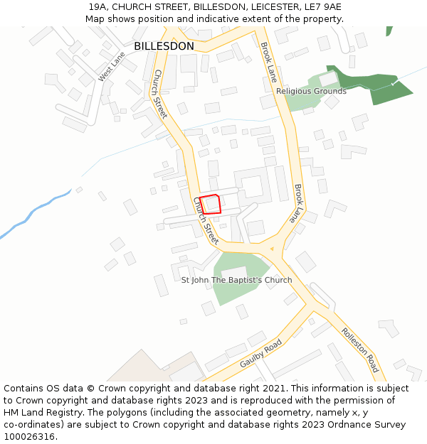 19A, CHURCH STREET, BILLESDON, LEICESTER, LE7 9AE: Location map and indicative extent of plot