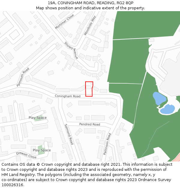 19A, CONINGHAM ROAD, READING, RG2 8QP: Location map and indicative extent of plot