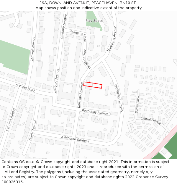 19A, DOWNLAND AVENUE, PEACEHAVEN, BN10 8TH: Location map and indicative extent of plot