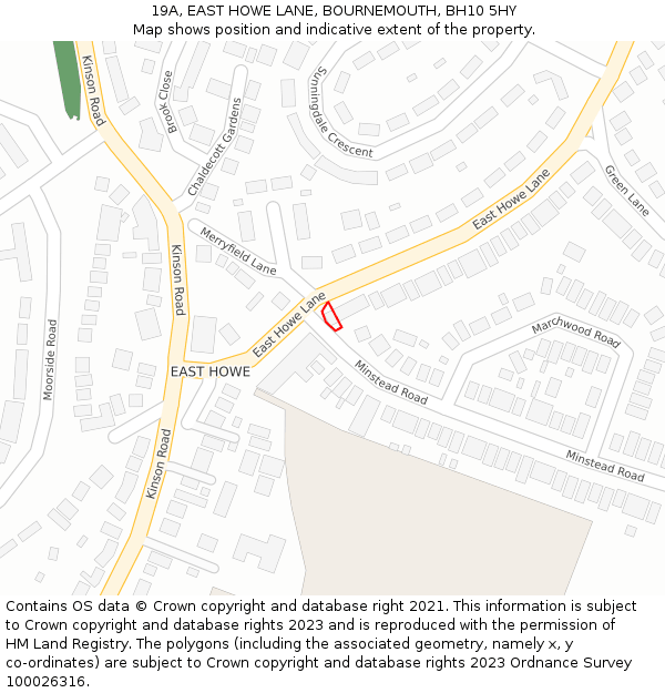 19A, EAST HOWE LANE, BOURNEMOUTH, BH10 5HY: Location map and indicative extent of plot