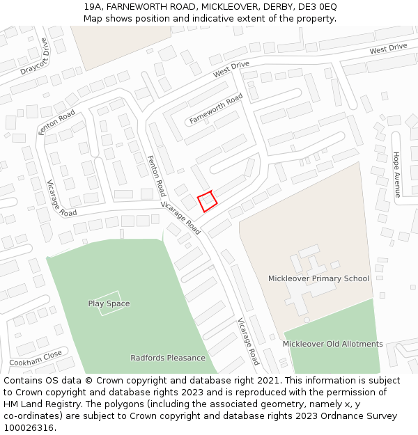 19A, FARNEWORTH ROAD, MICKLEOVER, DERBY, DE3 0EQ: Location map and indicative extent of plot