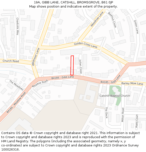 19A, GIBB LANE, CATSHILL, BROMSGROVE, B61 0JP: Location map and indicative extent of plot